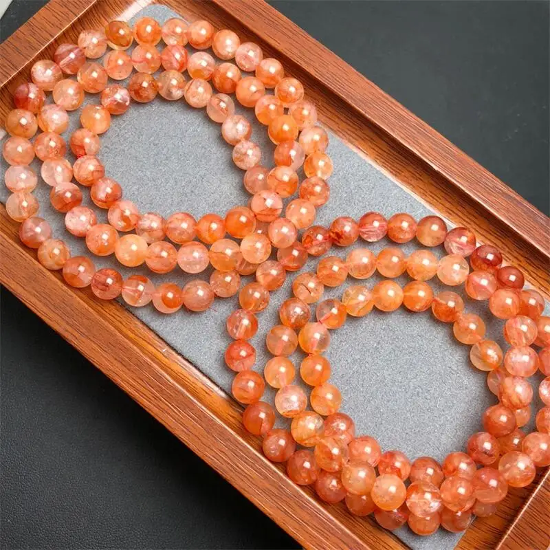 

7.8MM Natural red fire quartz hematoid Triple Circle Bracelet Fashion Gemstone Crystal Jewelry For Women Healing Bohemia Holiday