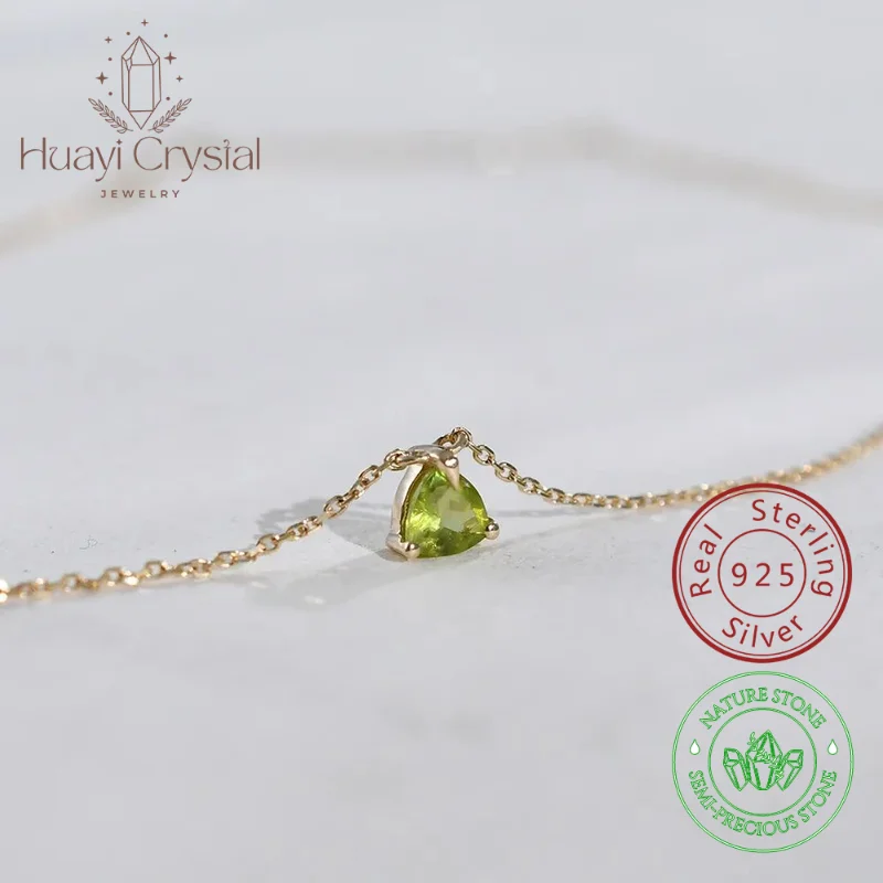 

Olive green zircon necklace female S925 silver plating 14K gold light luxury niche clavicle chain retro