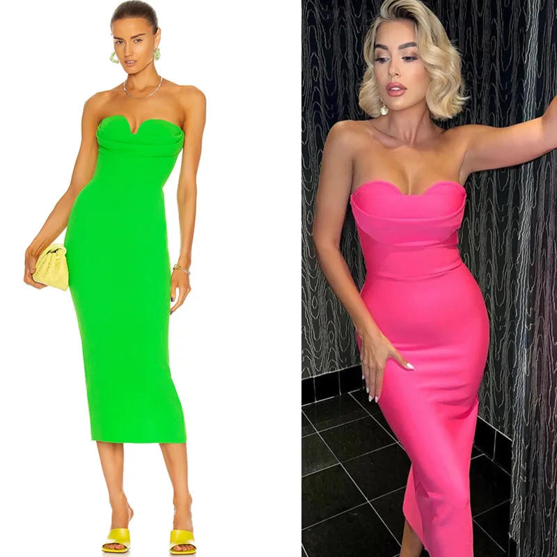 

Красное облегающее платье-бандо для подружки невесты, вечернее/коктейльное, средней длины, из трикотажной ткани, с запахом, для женщин