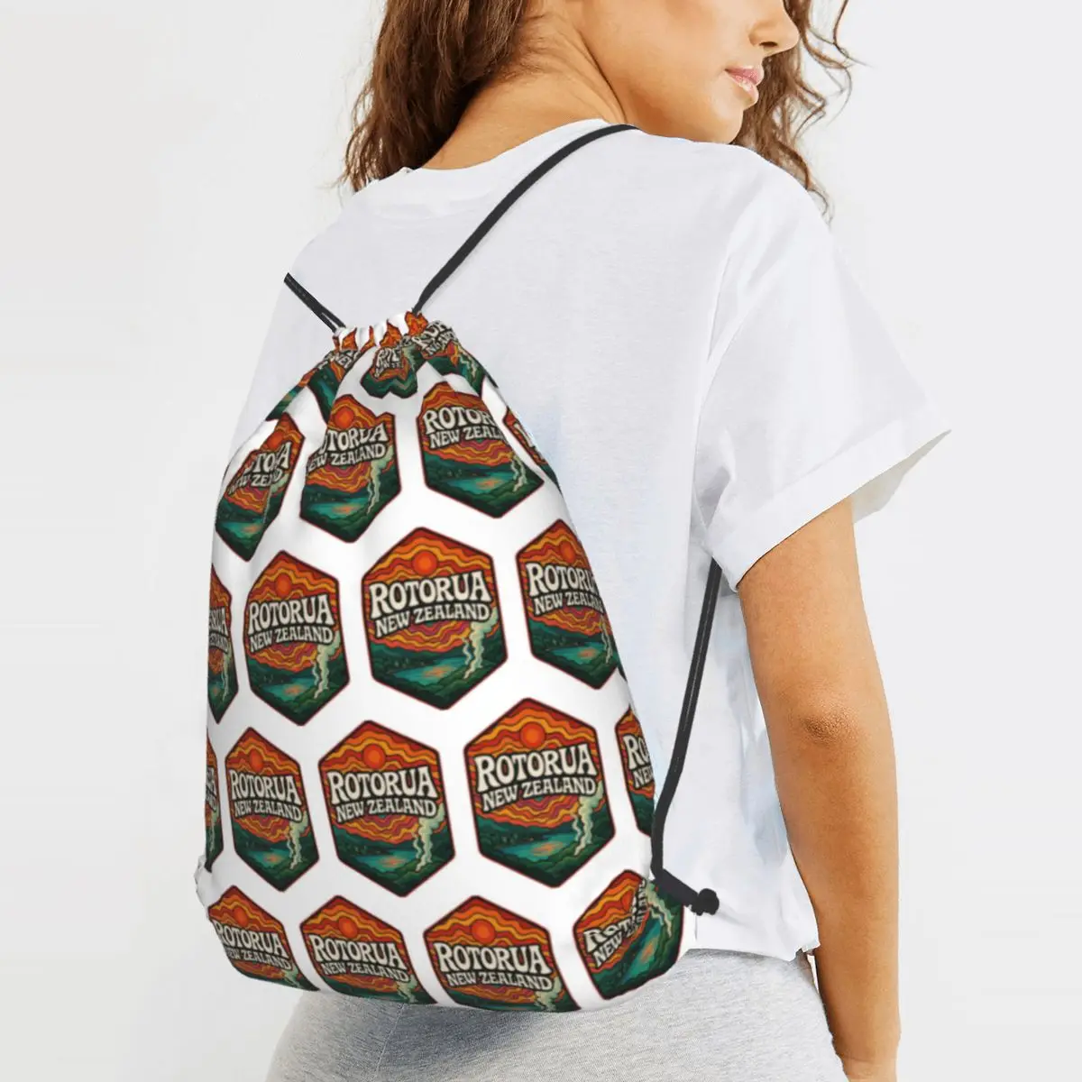 

Rotorua New Zealand Trippy Art Travel Backpacks Casual Drawstring Bags Sports Bag Book Bags for Man Woman School