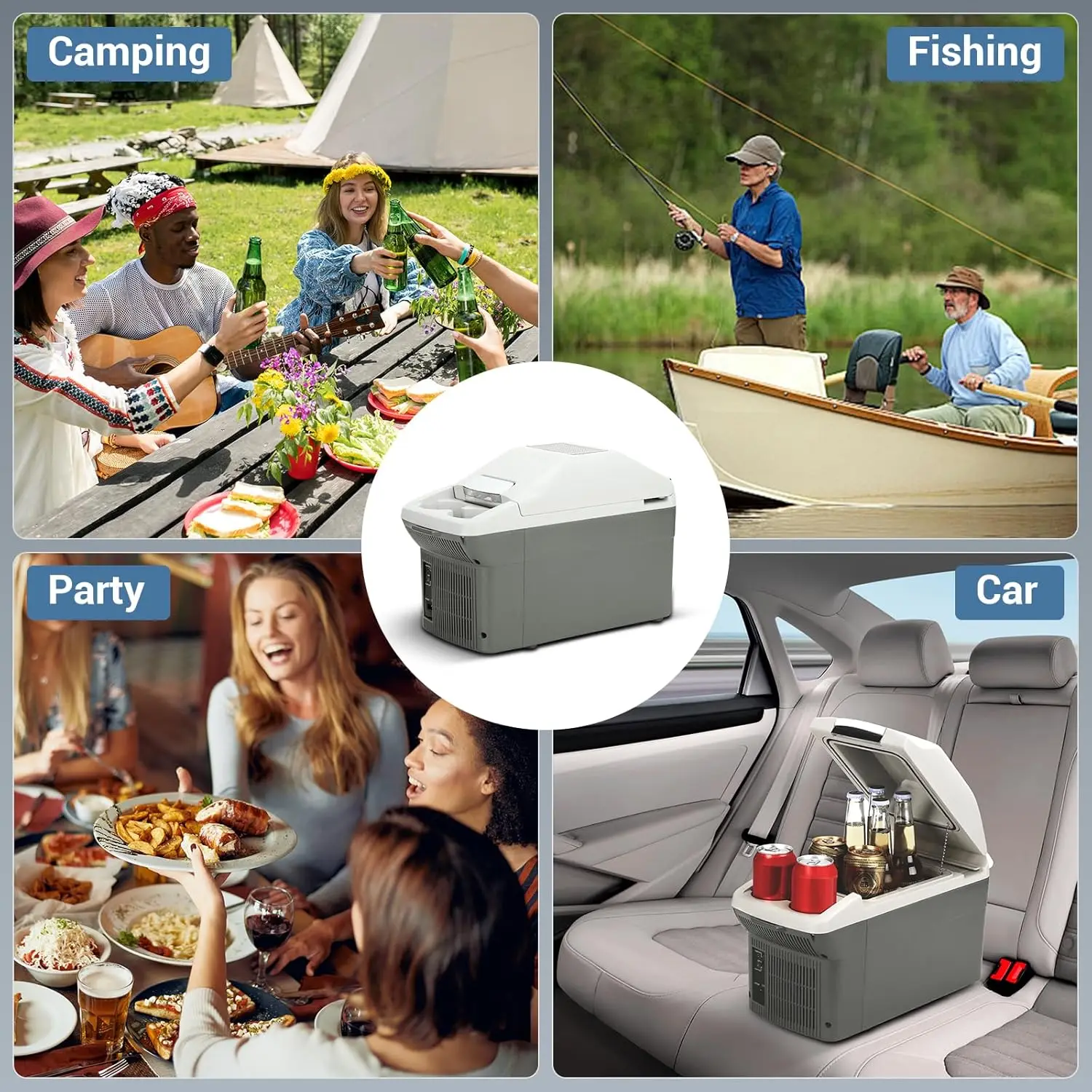 ثلاجة سيارة 12 فولت 8 كوارت، 40 ° F ~ 140 ° مبرد محمول F، DC/AC للسيارة، RV، التخييم (رمادي)