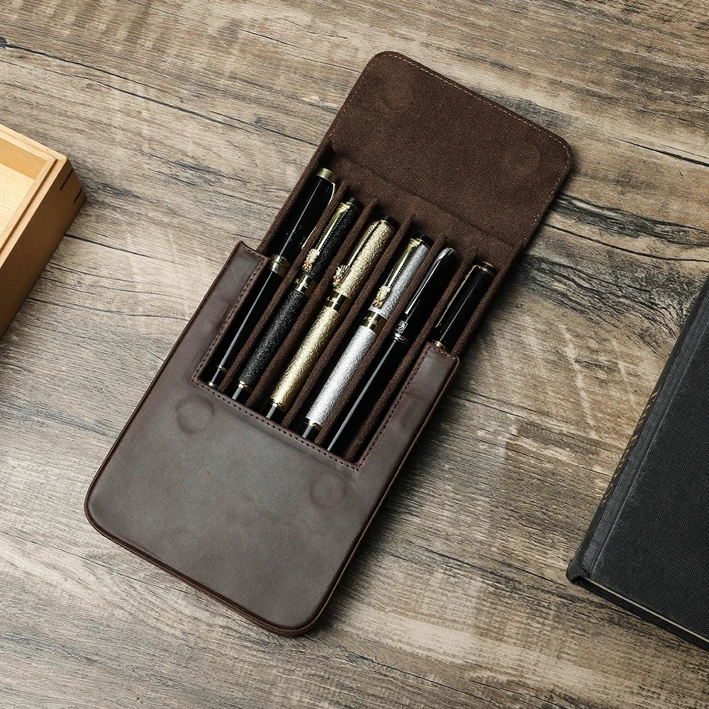 Handmade Fountain Pen Case Leather for Men Women Holder Pen Pouch Retro Pen Box Organizer Boys Girls School