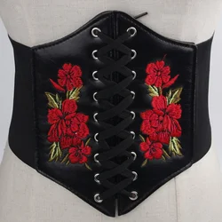 Flower Belt Women Wide Lace Up Waistband Corset PU Leather Waist Slim Shaped Tied Belts