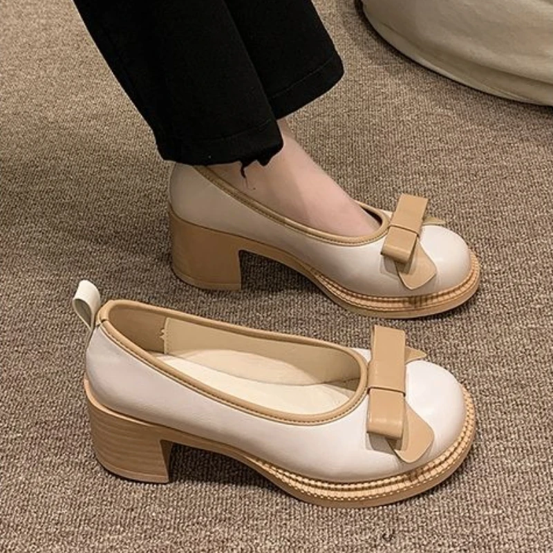 plus-size-women's-mary-jane-shoes-wide-width-chunky-high-heel-bow-spring-autumn-versatile-french-sizes-41-43