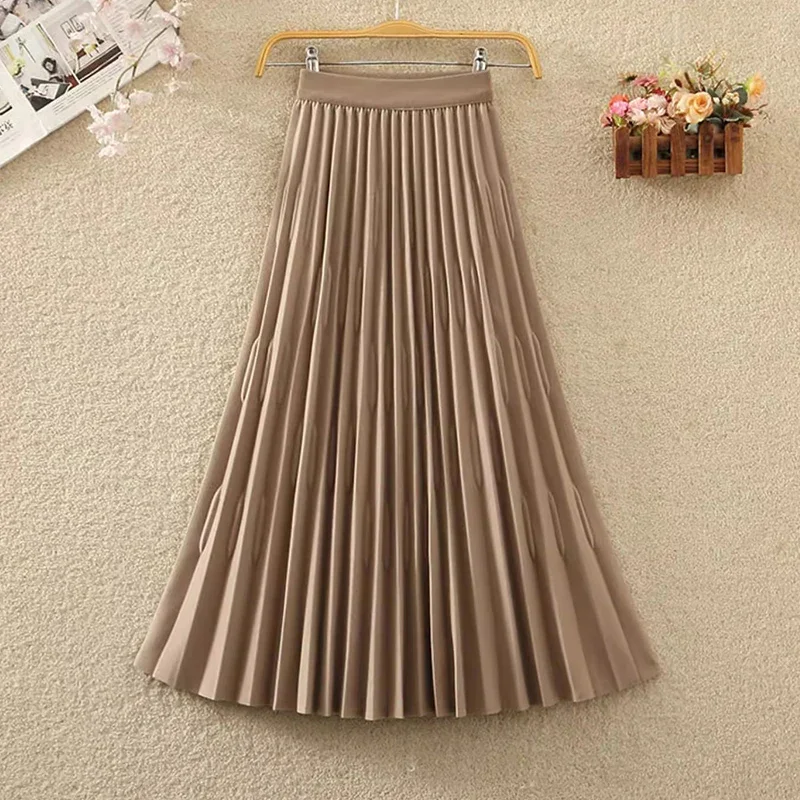 

Mid-length Woolen Skirt for Women 2024 Autumn Winter Casual All-match A Line High Waist Pleated Midi Long Skirt Female Z657