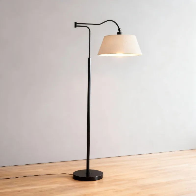 American Country Floor Lamps Telescopic Swing Arm LED Standing Light Villa Living Room Restaurant Adorn Fabric Lampshade Fixture