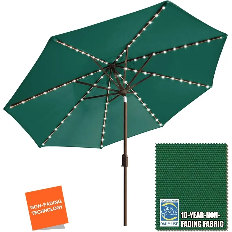 

10-Year-Non-Fading Solar 9ft Market Umbrella with 80 LED Lights Patio Umbrellas Outdoor Table Umbrella