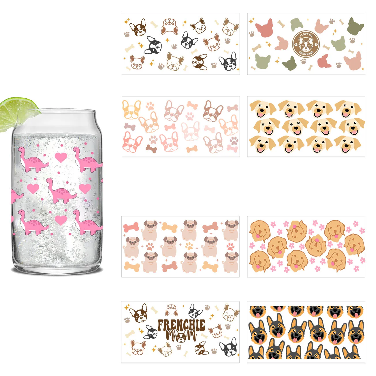 Dogs and cats series Easy peel waterproof DIY Decals 3D transfers uvdtf crystal stickers 16oz uv dtf cup wraps for Glasses