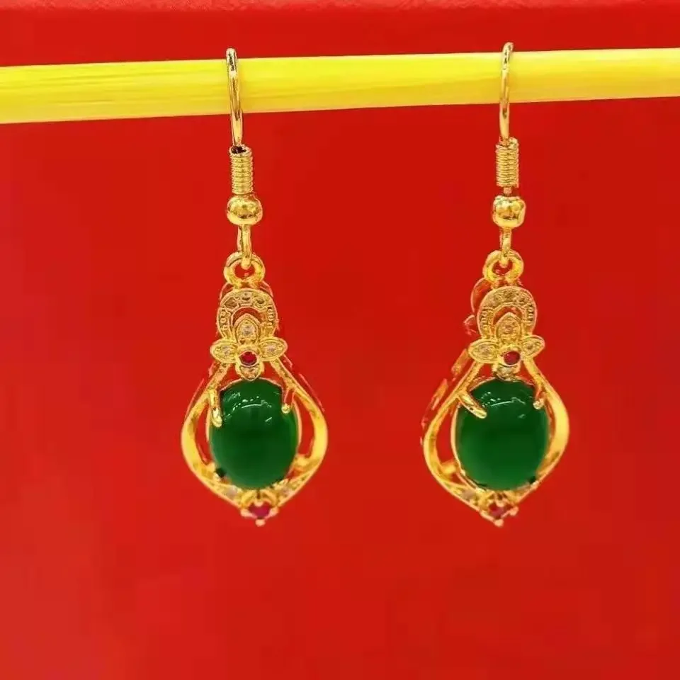 Joeyero Aretes womens gold 999 earrings small waist tassel 24k four-leaf clover gemstone earrings AU750 fashion trend