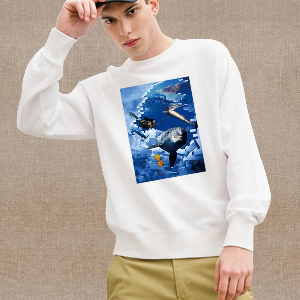 

Men's White Sweatshirt 3D Print Long Sleeve Autumn and Winter Pullover Casual Warm and Comfortable Sweatshirt Men Clothing