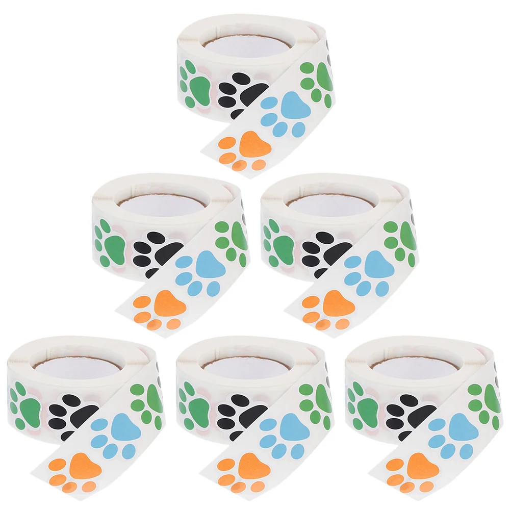 

6 Rolls Pet Dog Paw Print Stickers Copper Plate Paper Self Adhesive Reward Stickers for Kids Party Gift Wrapping Labels