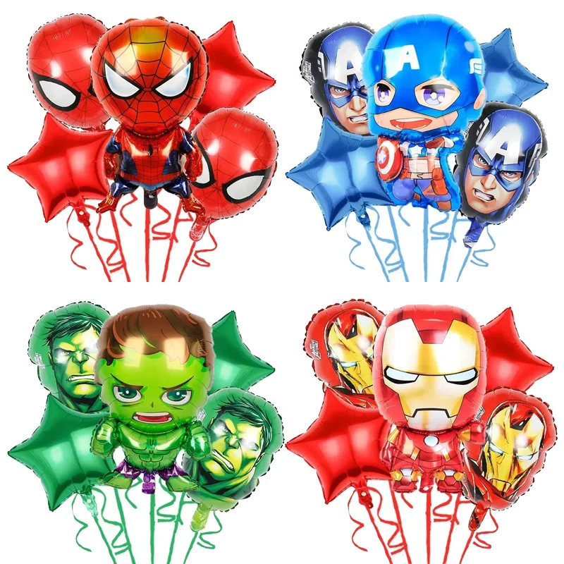 Globos de decoración para fiesta de cumpleaños para niños, 5 uds., tema de Los Vengadores, Iron Man, Capitán América, Spider Man, Hulk, suministros