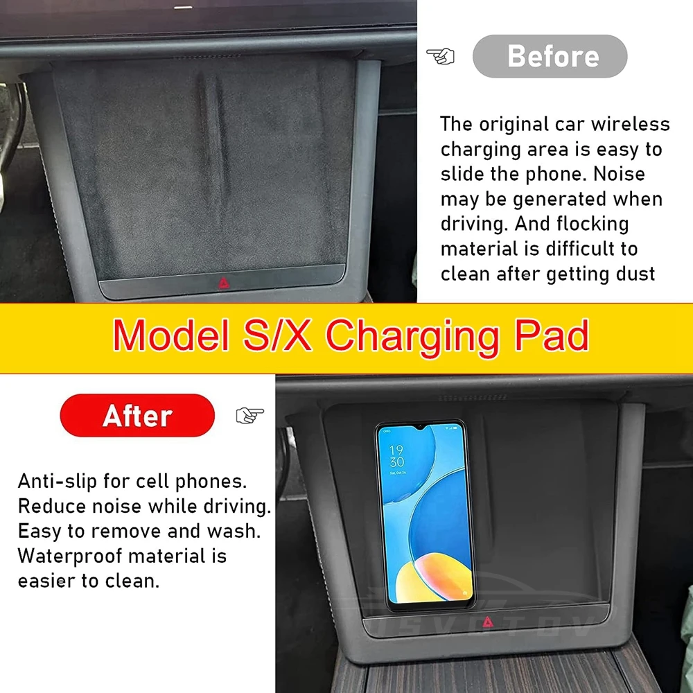 Wireless Charging Pad For Tesla Model 3/Y/S/X 2024 2023 2022 Center Console Charger Mat Accessories Phone Mount Silicone Cover