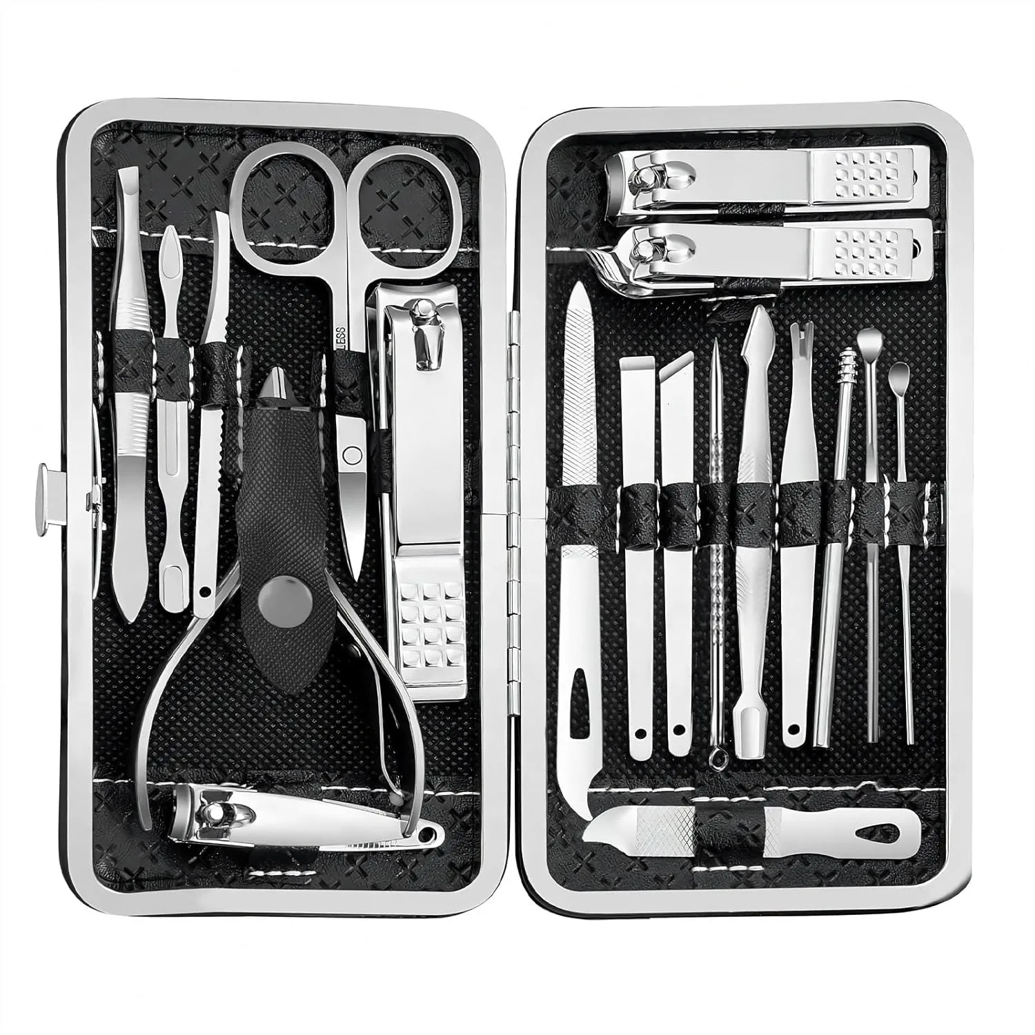 

19 in 1 Professional Manicure Set, Stainless Steel Nail Clippers Pedicure Kit with Travel Case, Grooming Tool for Women Men