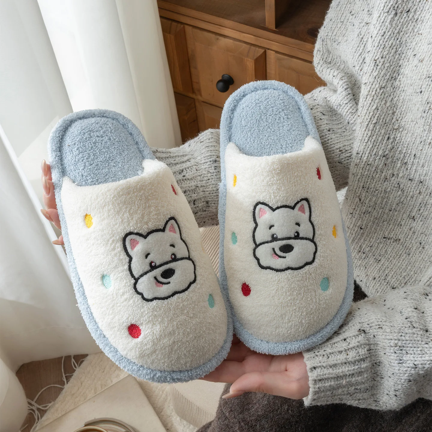 2026 Winter Women's Slippers Cute and Interesting Cartoon Little Dog Indoor Warm Comfort Home Bedroom Soft Causal Plush Shoes