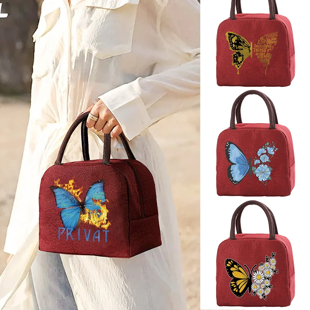 

Thermal Lunch Box Bags for Women Kids Food Storage Container Butterfly Print Travel Picnic Pouch Insulated Cooler Bento Tote Bag