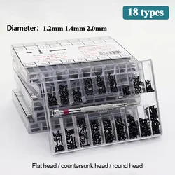18 Types Mini Phillips 1.2mm 1.4mm 2.0mm Screws Countersunk/Flat/Round Head DIY Screws kit for Watch Mobile Computer Assemble