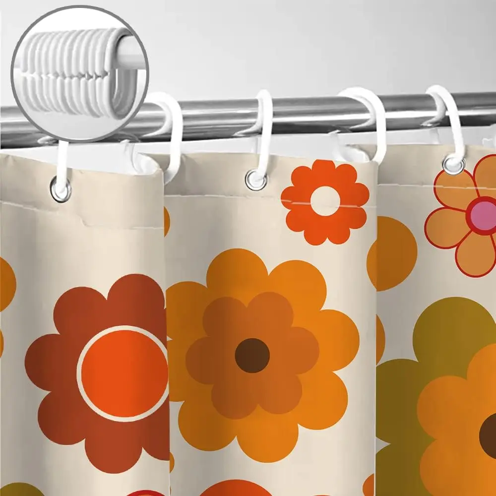 Retro Flowers Shower Curtain Groovy Brown Orange Sun Flower Vintage 70s Fabric Shower Curtains Set for Bathroom Decor 72x72 Inch