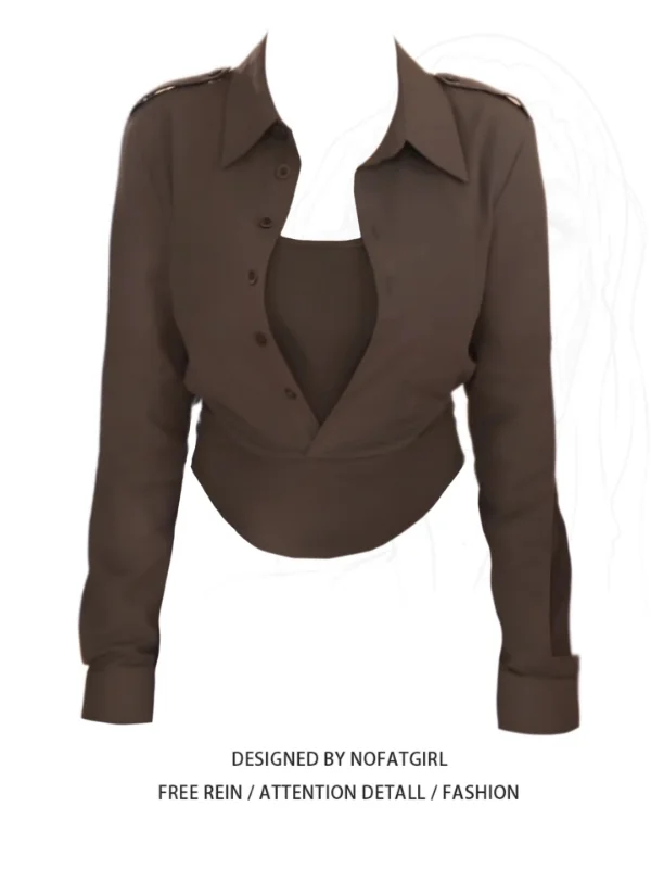 

Spring New Style Slimming Design Korean Style Shirt Stand Collar Fake Two-Piece Trendy Long Sleeve Women's Business Casual Shirt