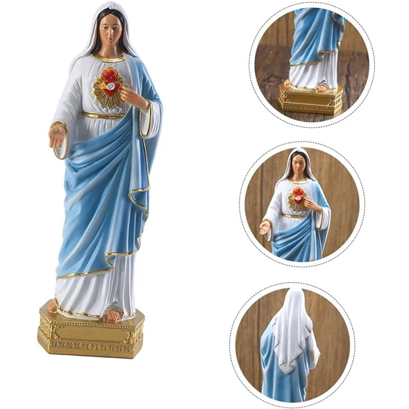 Makellose Herz Mary Statue Harz Jungfrau Mary Statue Skulptur Dekor Figur religiöse heilige Jungfrau Mary Christian katholische GIF