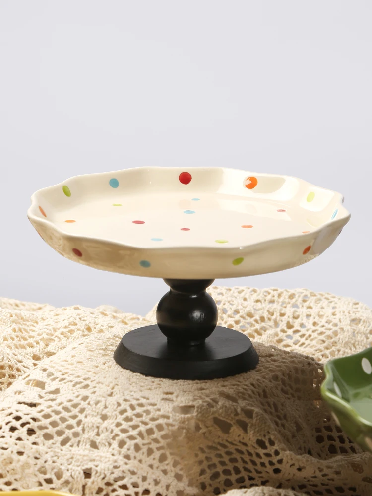 

Креативная деревянная тарелка на высоких ножках для фруктов, десертов, закусок, димсамов, в скандинавском стиле, для послеобеденного чая, столовая посуда