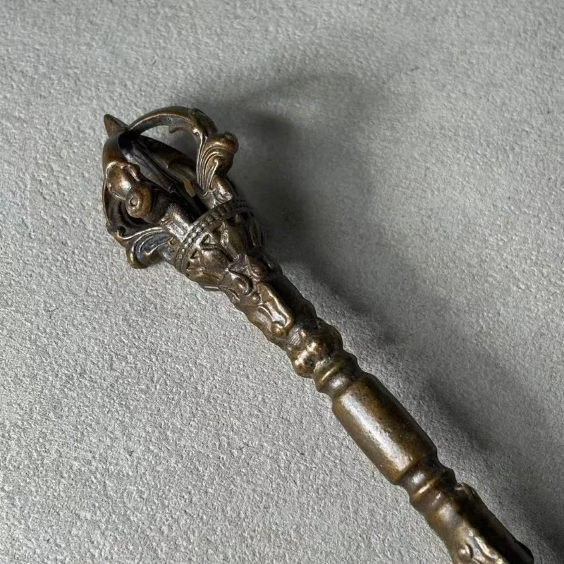 Tibetan Five-Pronged Vajra Vintage Tantric Buddhism Ritual Implement Embossed Buddha Statue Phurba Meditation Altar Ornament