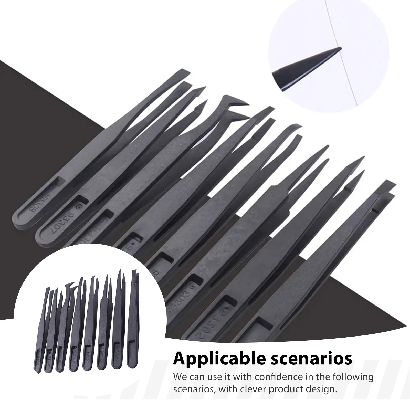 8pcs Precision Tweezers Antistatic Carbon Fiber Tool for Model Kits Water Decals Hobby Crafting Small Parts Handling Kit