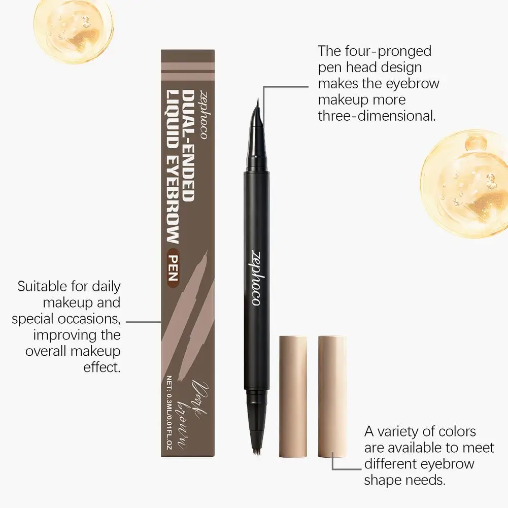 ﻿   Crayon à sourcils 2 en 1, cosmétiques professionnels, maquillage pour femmes, 4 couleurs, brosse de tatouage de sourcils étanche, stylo à sourcils longue durée