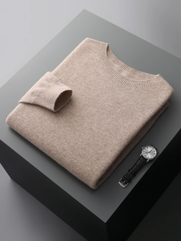 Spring Autumn Men's Cashmere Sweater Round Collar Pullovers Basic Wool Bottom Clothing 100% Merino Wool Knitwear Warm Tops