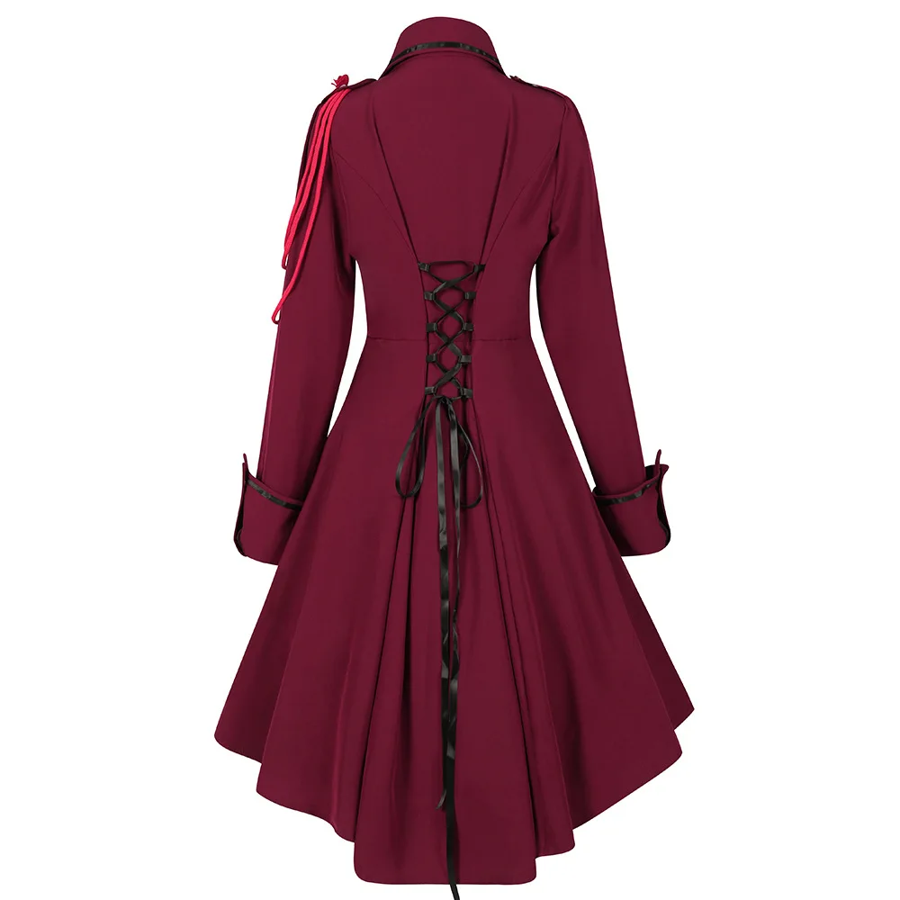 Robe Lolita Steampunk Médiéval pour Femme, Manteau Classique, Rétro, Gothique, Noir, à Lacets, Nministériels d, Manches sulf, à Volants, Costume Slim, Trempé