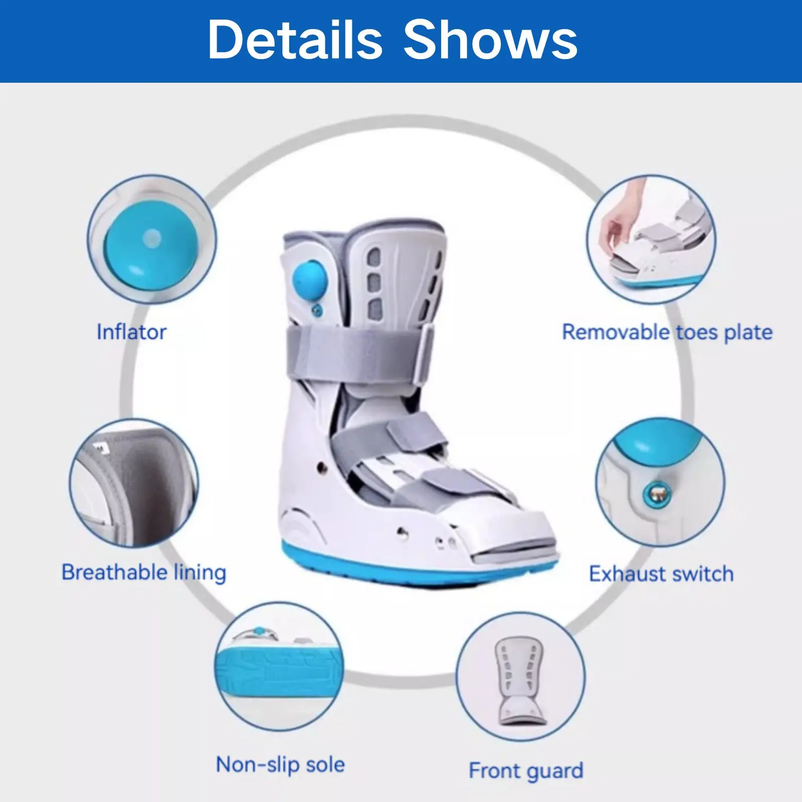 1 Pcs Air Cam Walker Boot Medical Short Orthopedic Walking Boot Foot Brace for Foot or Ankle Injuries, Fractures and Sprains