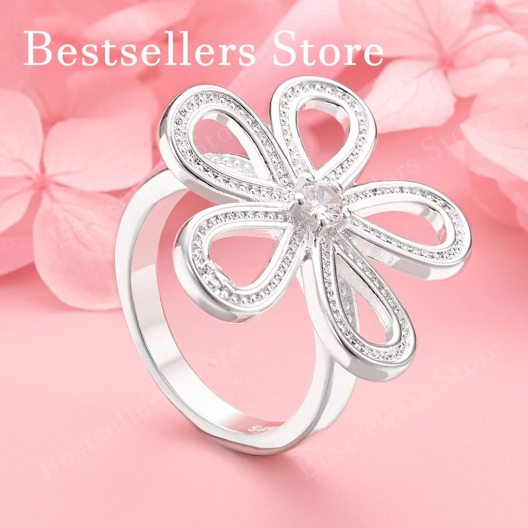 

1 кольцо из стерлингового серебра 925 пробы с 7-10 изысканными цветами из циркона, модный женский свадебный подарок, ювелирные аксессуары.