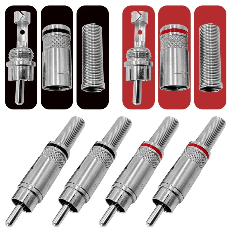 4Pcs/2red +2black Nickel plated RCA Audio Adapter Audio Video Speaker AV Cable RCA Male Plug with Spring Solder Terminal