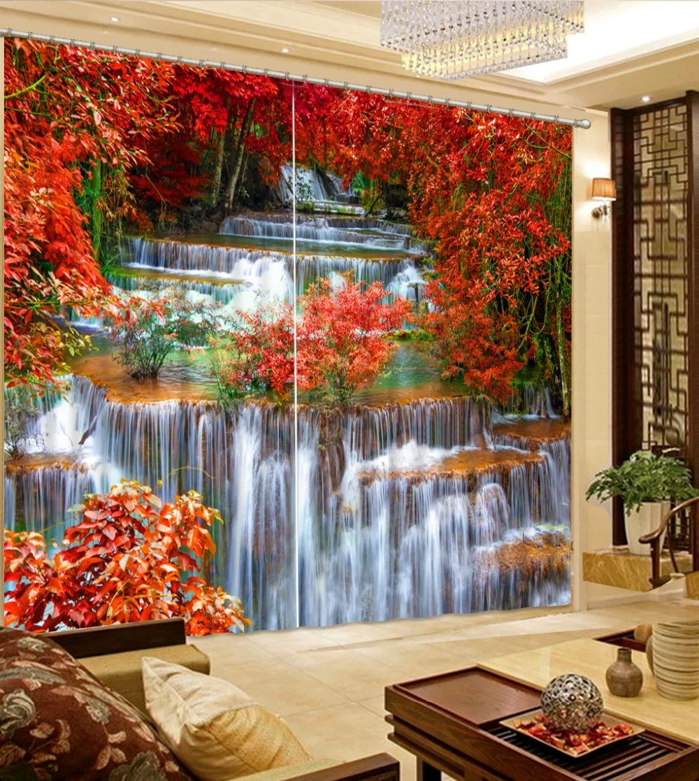 3D curtains Photo Customize size New Custom 3D Beautiful auturn country bedroom curtains 3D Blackout Window Curtains