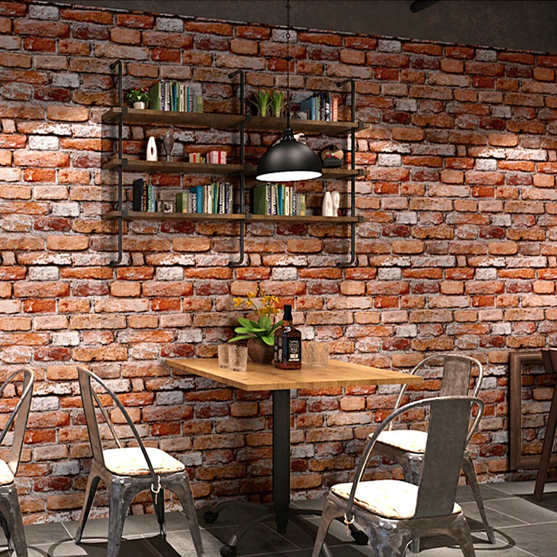 

Nostalgic and vintage 3D three-dimensional brick pattern brick wallpaper bar coffee restaurant industrial style loft wallpaper