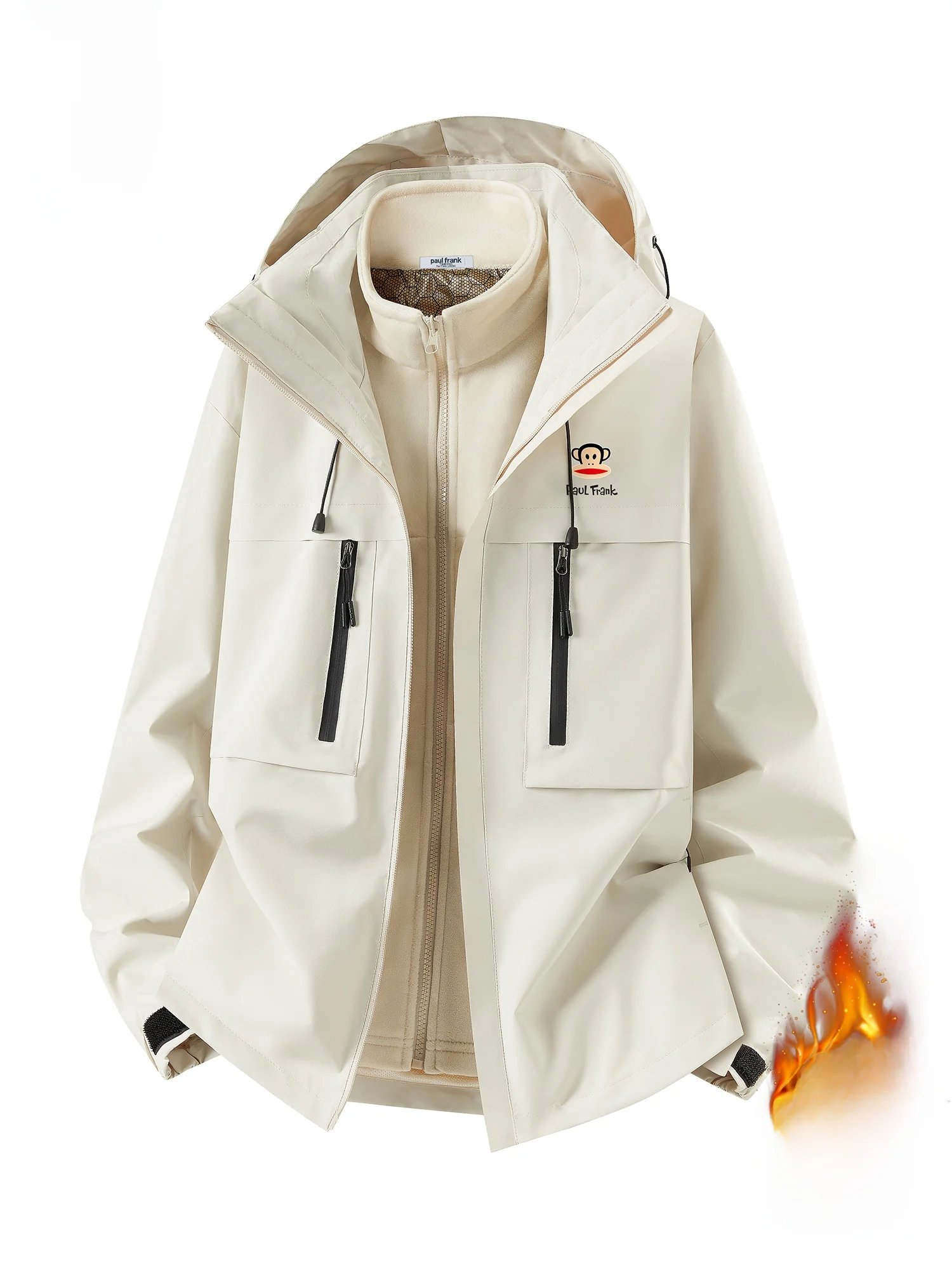 

PaulFrank Thiened Fce Tee-in-One Hooded Couple Jaets Men's Winter Casual Outerwear Warmth Youth ular Polyester/Ny...