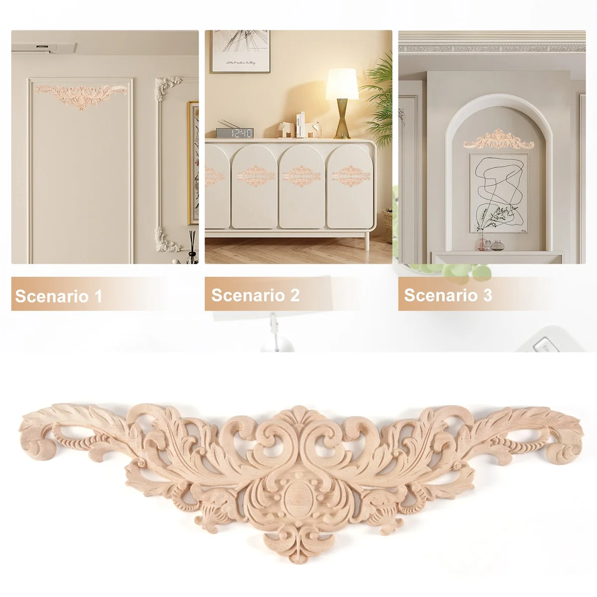 40x12cm Exquisite Classic Rubber wood Carved Applique Furniture Natural Decal Wood color