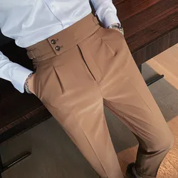 Men British Style Suits Pants New Male Solid High Waist Trousers High Quality Men Formal Slim Fit Business Casual Suit Pants