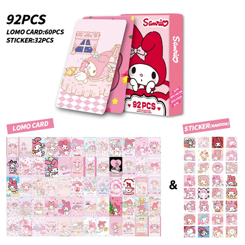 92Pcs/Set Kawaii Sanrio Lomo Cards Album MY MELODY Cute Cartoon Photo Cards Greeting Cards Bookmarks Stickers Gifts