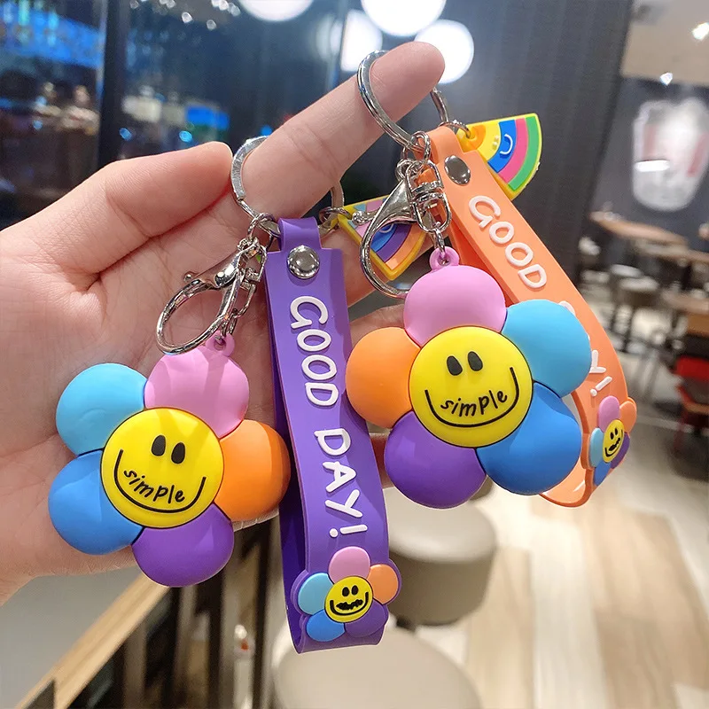 Creative Personality Colorful Smiley Face Flower Cute Cartoon Key Chain Pendant Drop Glue Pvc Car Key Pendant