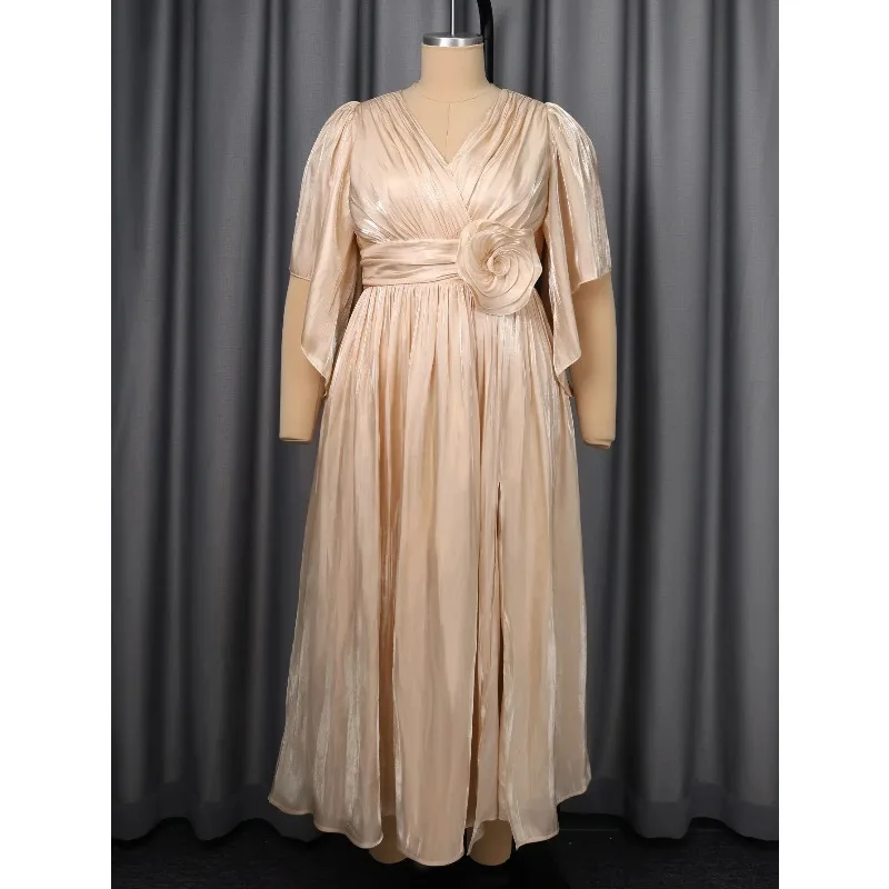 

Elegant Dress Women for Wedding Party Plus Size Africa Half Sleeve V-neck Polyester Long Maxi Dress Ankara Dress Africa Clothing