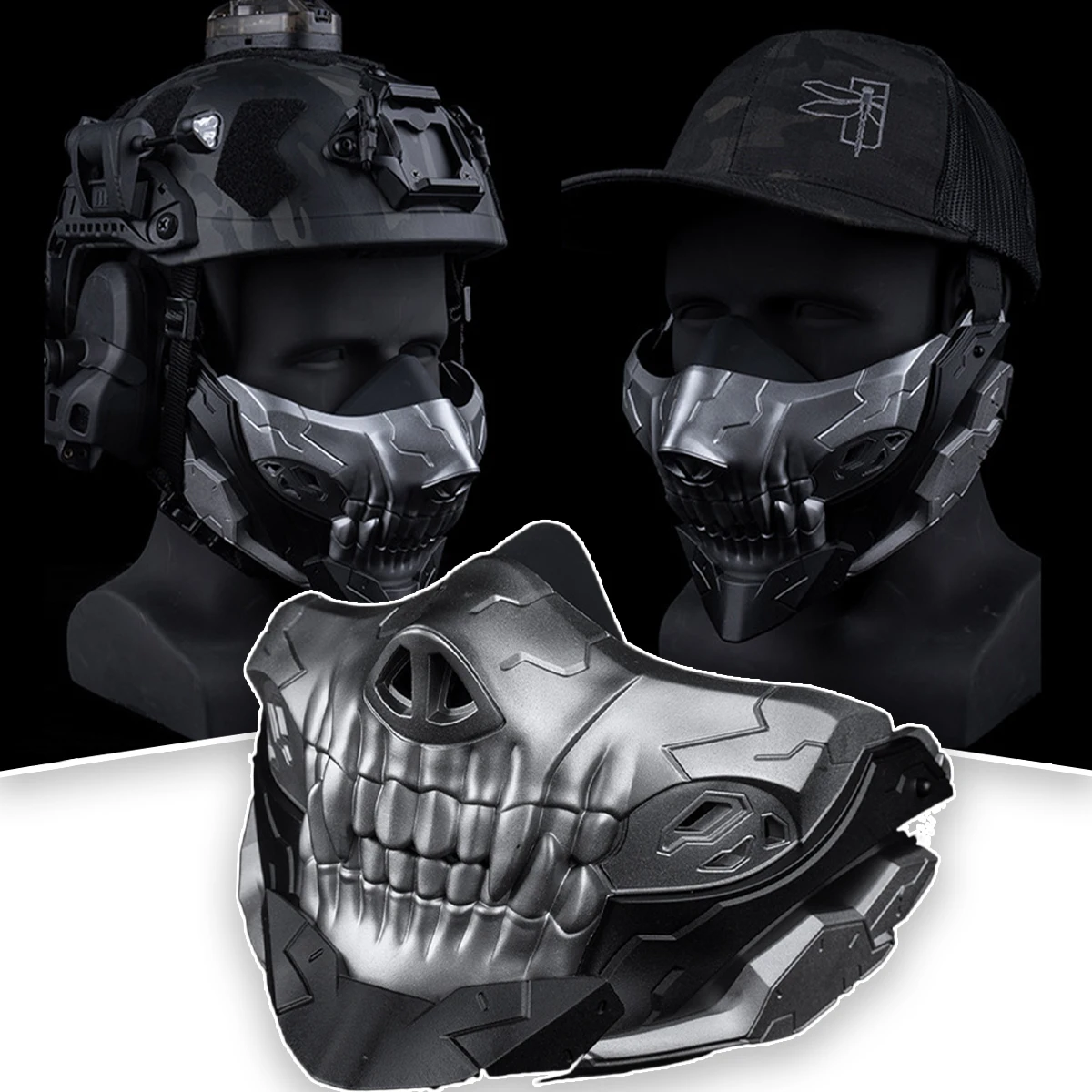 

Tactical Airsoft Half Face Skull Masks Quick Release Adjustable Paintball Shooting Protective Mask for War Games Halloween Party