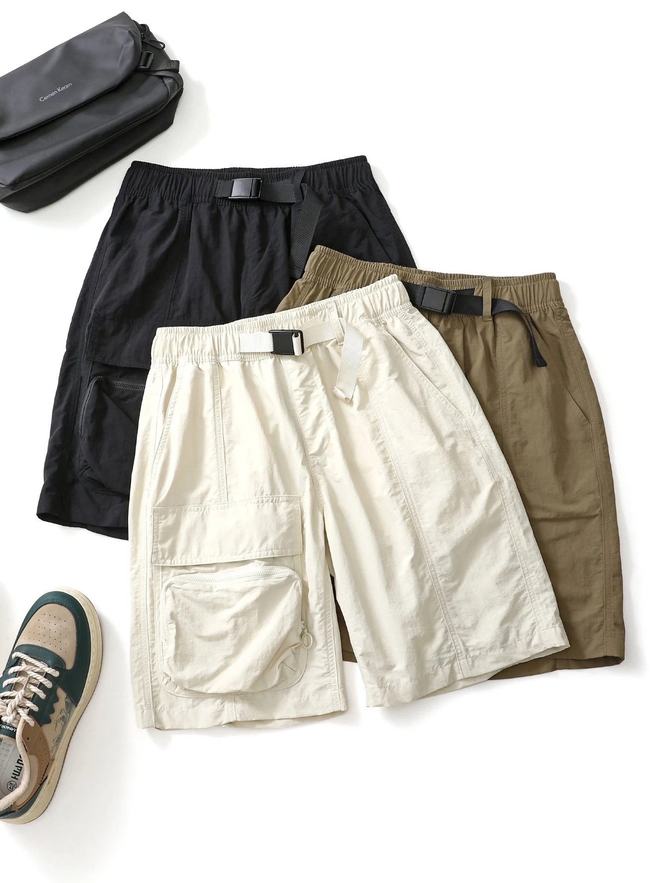 

Летние уличные быстросохнущие рабочие шорты с молнией, множеством карманов, свободного прямого кроя, длиной до колена, дышащие, пляжные брюки