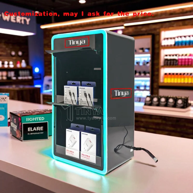 

custom.TINYA Ready Stock Led Lights Counter Display Stand Cabinet Rack Acrylic Display Smoke Shop