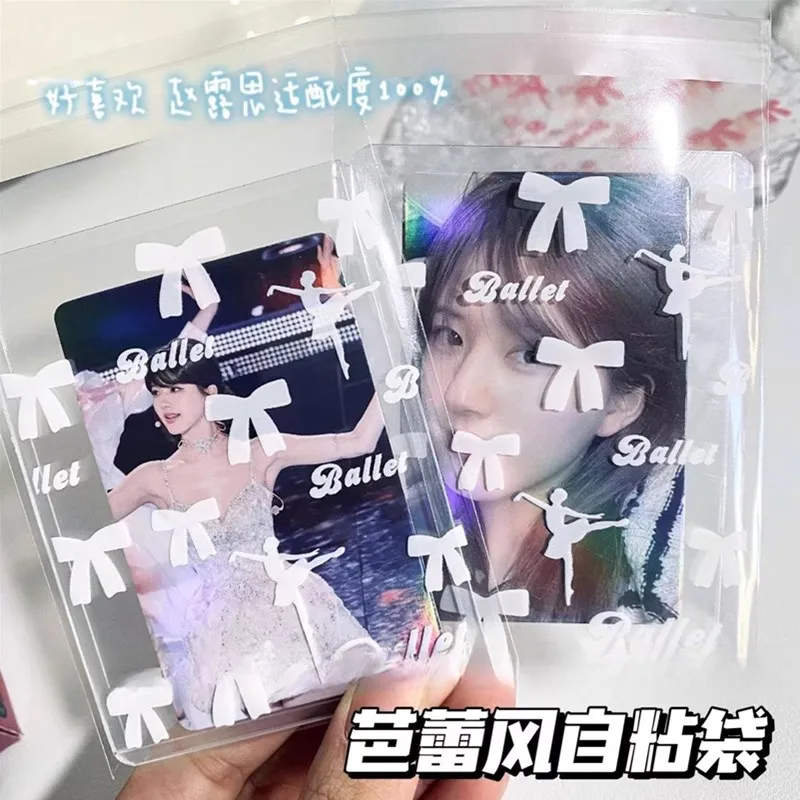 50pcs INS Ballet Style Photocard Protector Ins Bowknot Print Self-adhesive Opp Bags Bag Transparent Card Sleeve Packaging Bag