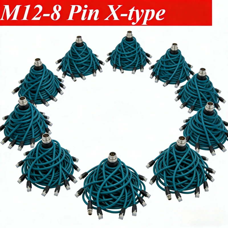 

M12 Gigabit Data Transmission Network Cable Industrial 8Pin X-encoded Male to RJ45 Ethernet Connector Line 8P X-type Coding Wire