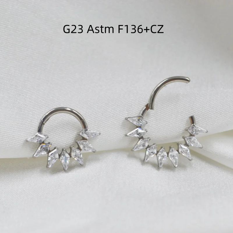 10pcs G23 F136 Titanium Piercing Jewelry Shine 5A CZ Nose Hoop Septum Clicker Ring Earring Ear Tragus Helix Diath Cartilage