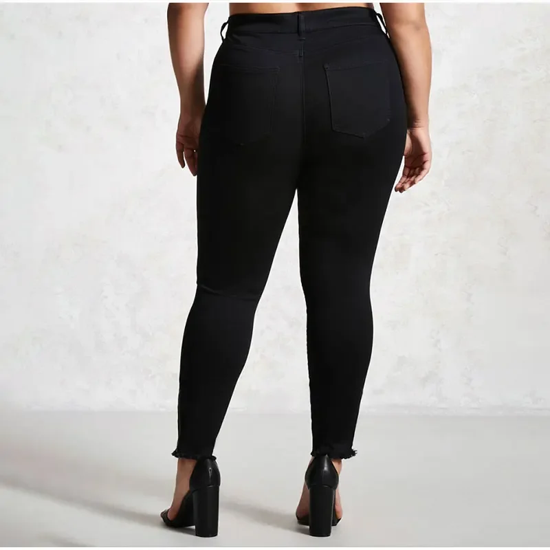 Pantalones vaqueros de talla grande de cintura alta, sexys, rasgados, ajustados, elásticos, color negro, 7XL, ceñido al cuerpo, con agujeros para