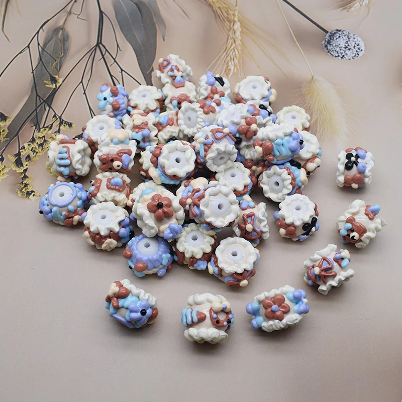 Design Acrylic Beads Bear Handmade Drawn Cartoon Painting Loose Beads for Jewelry Making DIY Bead Pen Keychains Phone Chain
