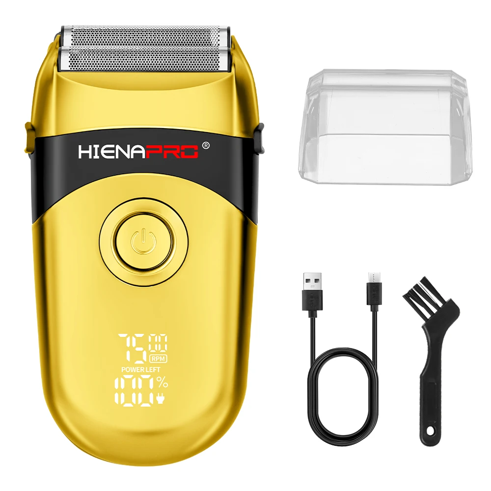 

HIENAPRO Gold Reciprocating Electric Shaver for Men, LED Display Rechargeable Wet Dry Portable Travel Razor